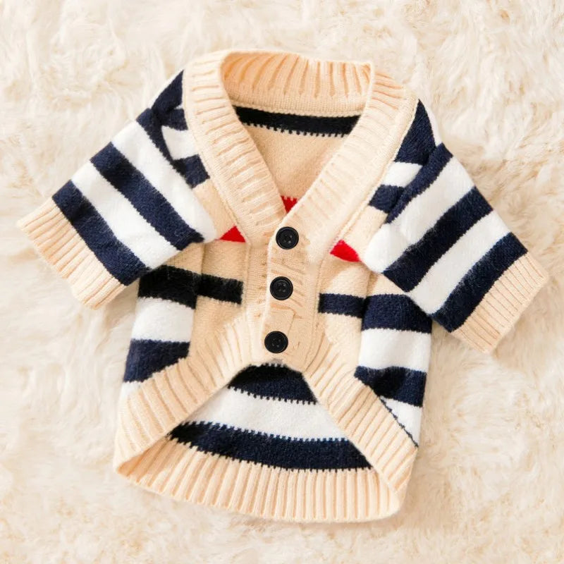 Striped Cotton Cardigan Sweater For Small Dogs And Kittens