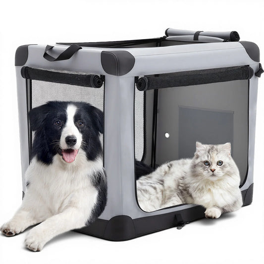 JHK Foldable Oxford Dog Crate With Three Doors Portable Kennel