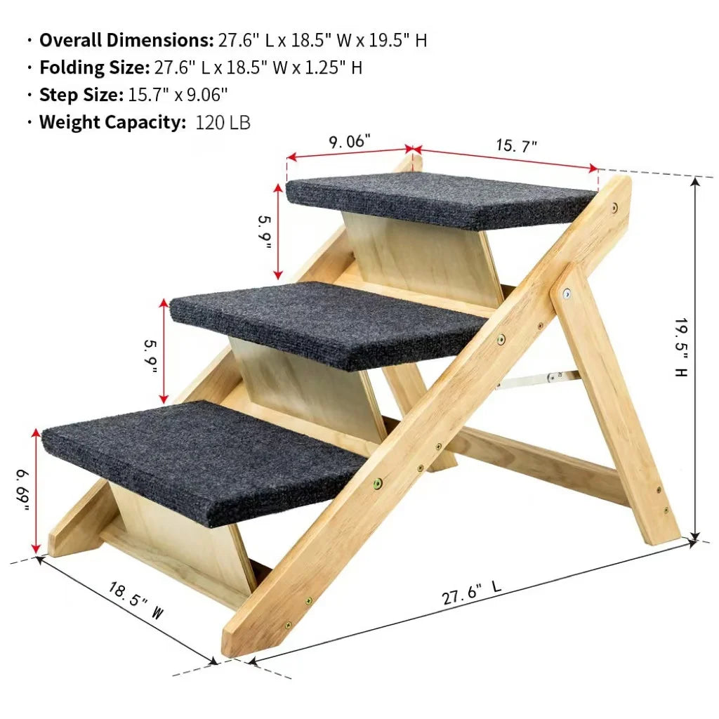 Wooden Portable Foldable Pet Stairs Ramp For Beds And Cars