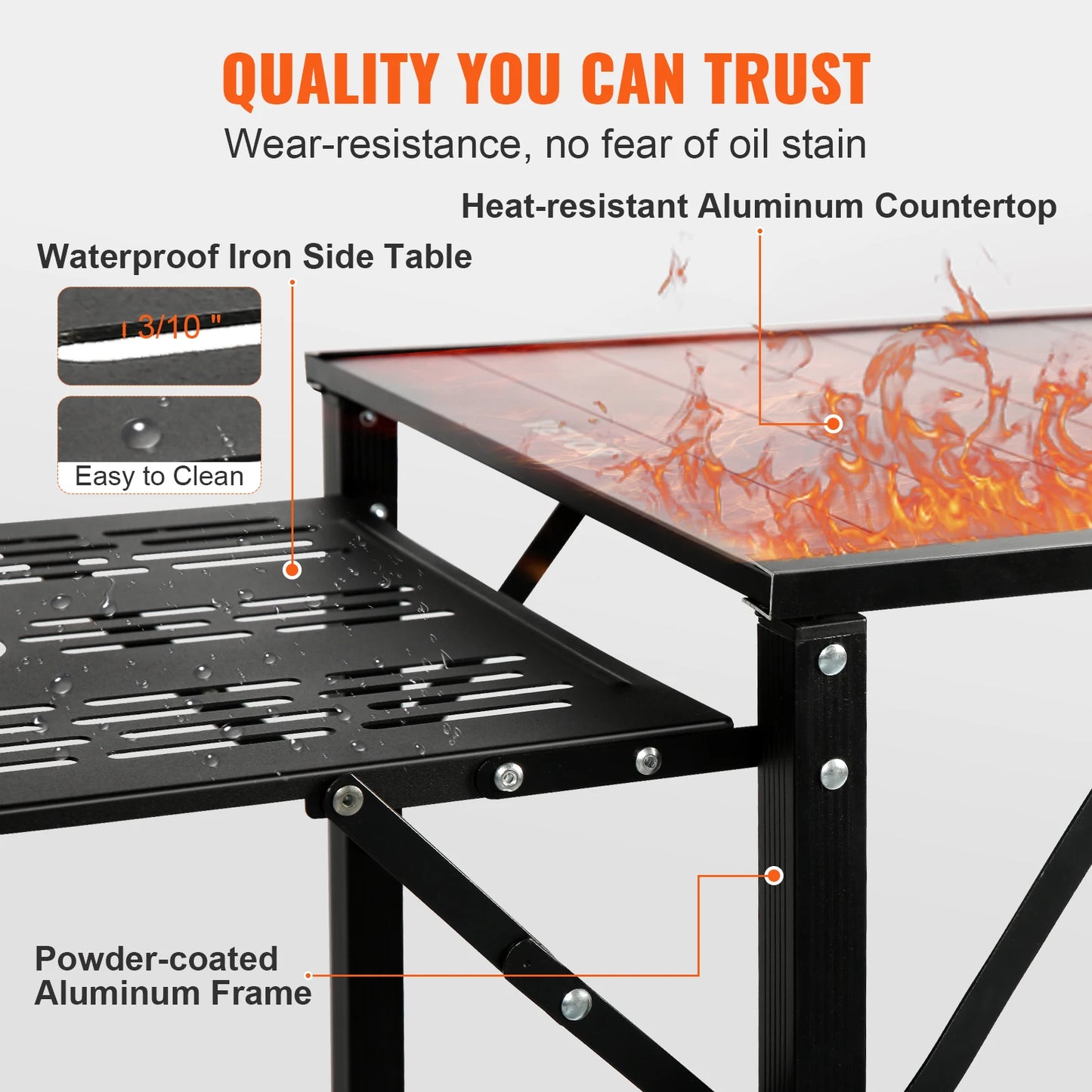 SucceBuy Camping Kitchen Table One-piece Folding Portable Cook Station Aluminum Camping Folding Table for Outdoor Picnics BBQ