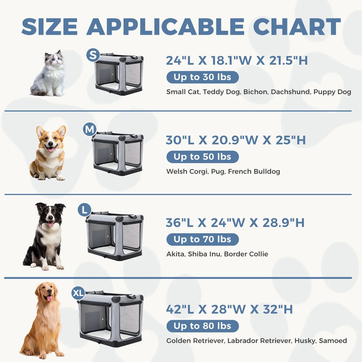 JHK Foldable Oxford Dog Crate With Three Doors Portable Kennel