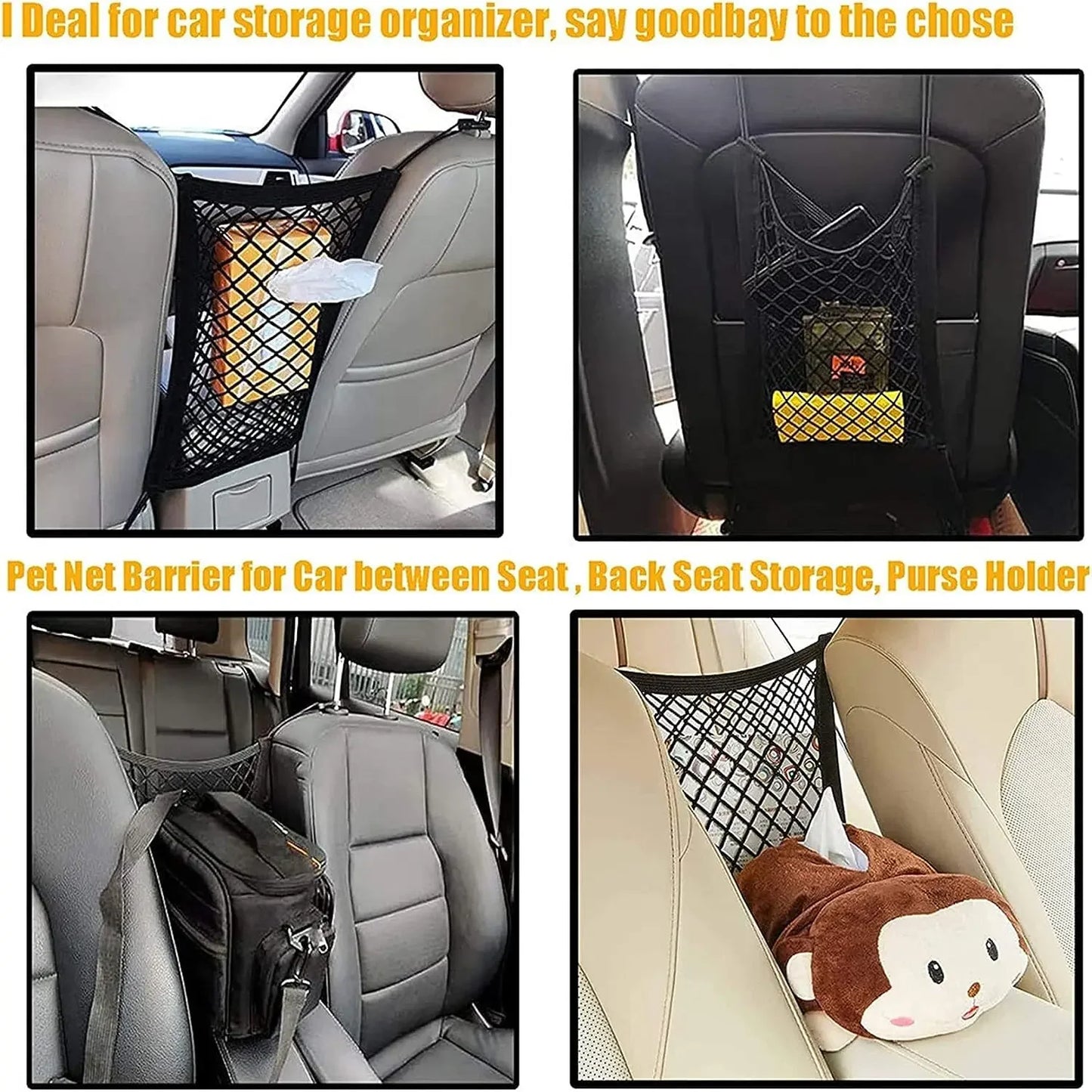 Pet Car Barrier With Automatic Mesh Storage Bag For Back Seat Safety
