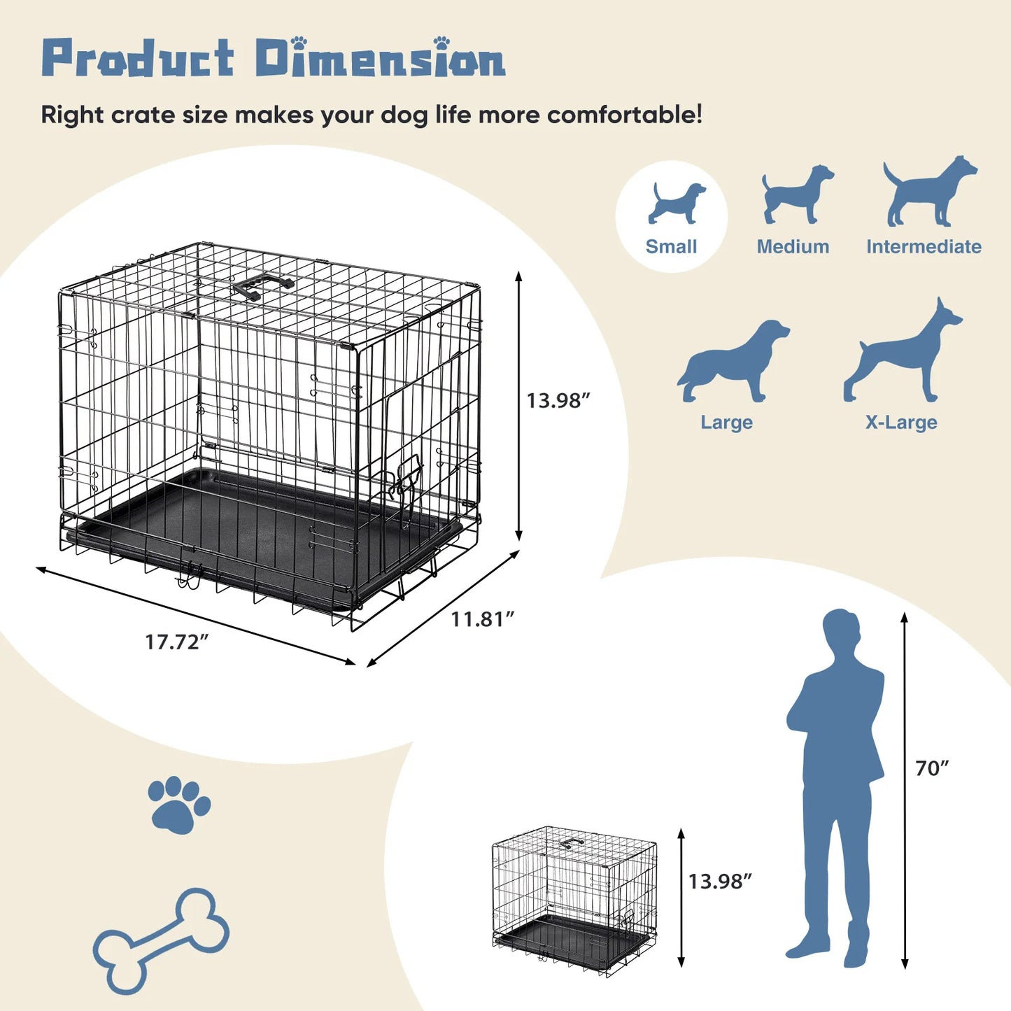 JHK Dog Crate With Secure Lock Foldable Removable Tray