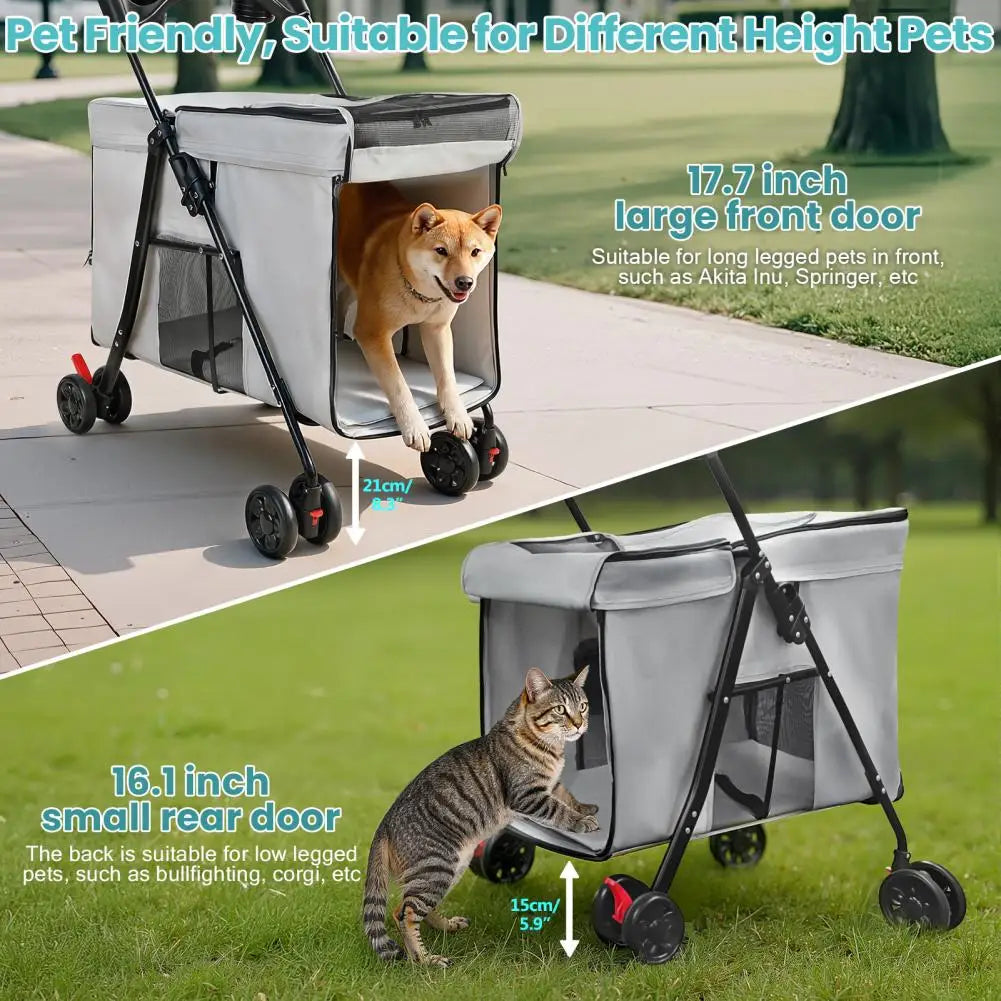 Foldable Dog Stroller With 360 Degree Wheels Five Ventilation Windows