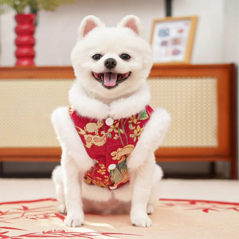 Autumn Winter Thick Velvet Tang Style Chinese Pet Vest