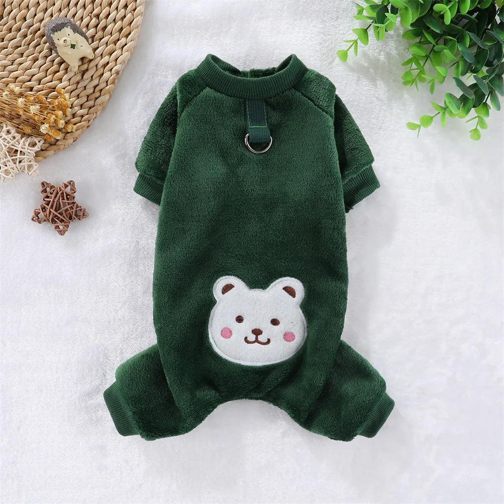 Caiban Autumn Winter Dog Fleece Jumpsuit Coat With Leash Ring