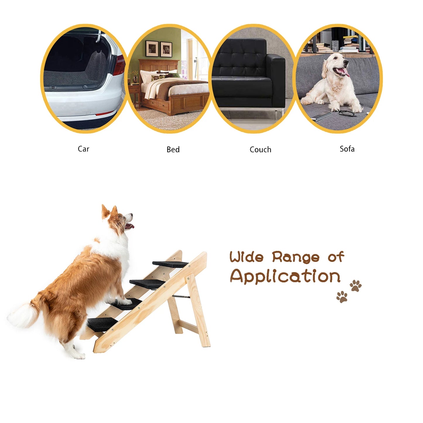 Wooden Portable Foldable Pet Stairs Ramp For Beds And Cars