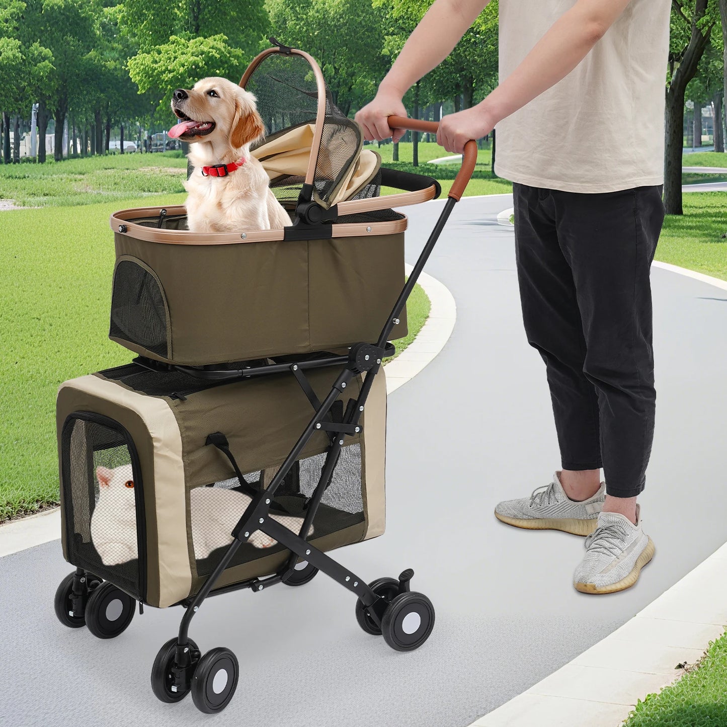 Bymaocar Foldable Pet Stroller Heavy Duty Portable Travel Sunshade Locks