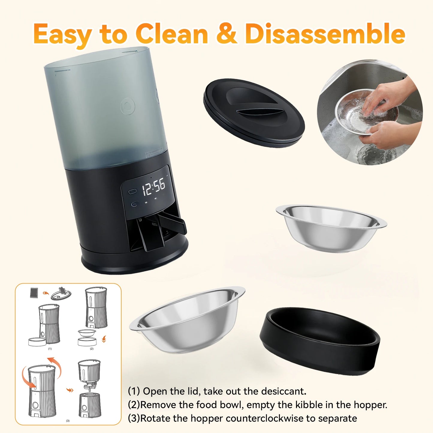 JHK 6L Timed Automatic Cat Feeder With Dual Stainless Bowls