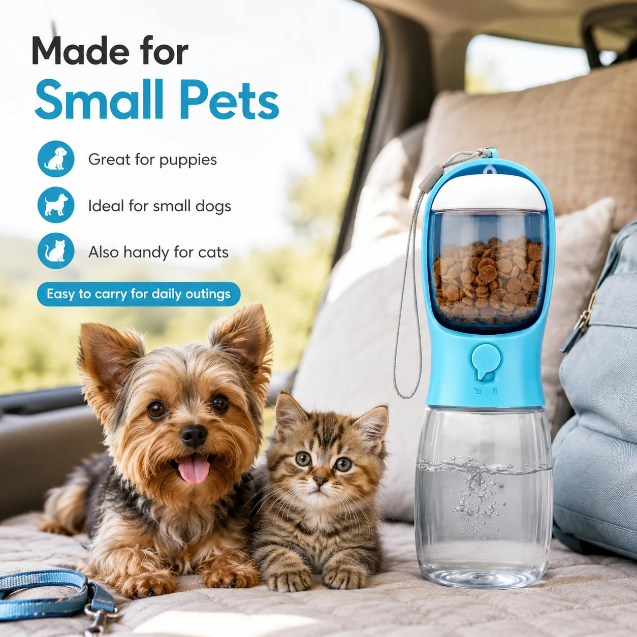 Portable Dog Water Bottle With Food Dispenser 3 In 1