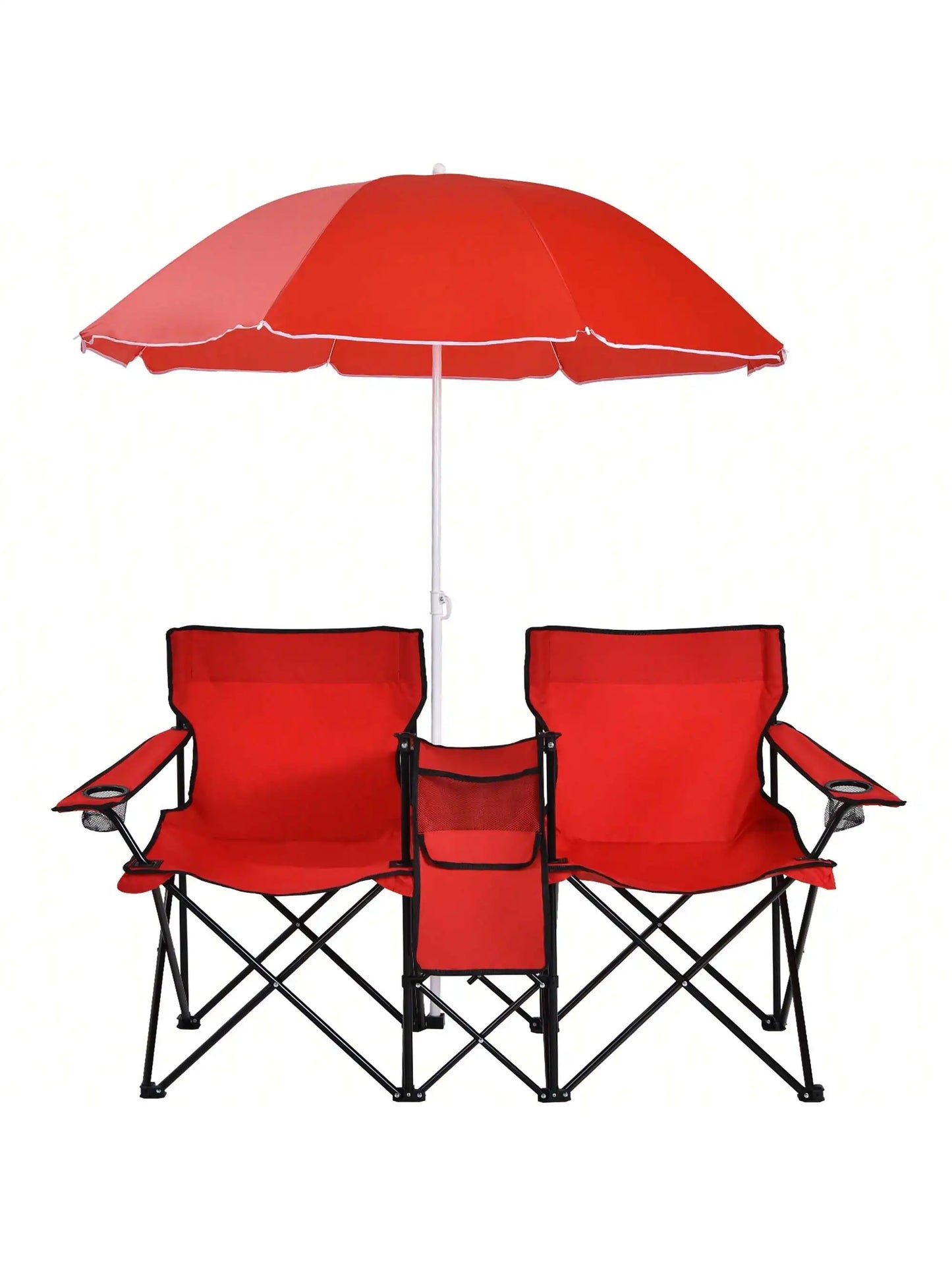 Folding Picnic Double Chair With Umbrella Table Cooler