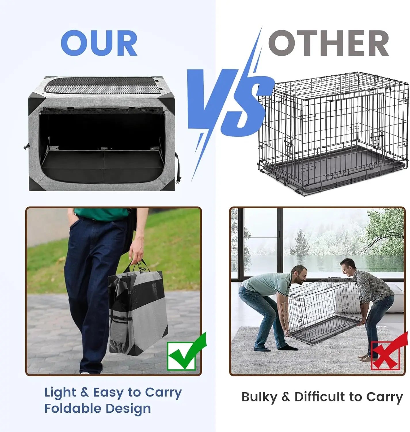 Portable Foldable Dog Crate With Three Doors And Durable Mesh