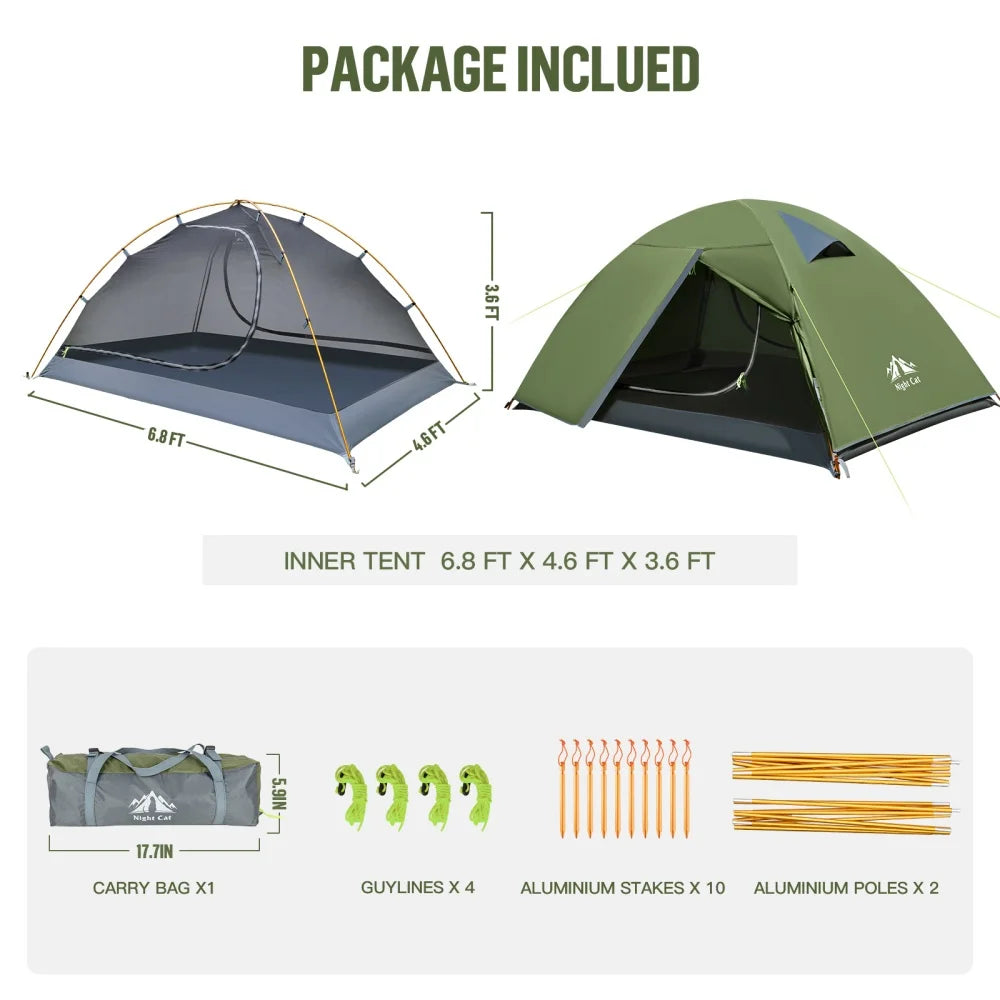 Night Cat 2 Person Backpacking Tent With Aluminum Poles Rainfly Waterproof