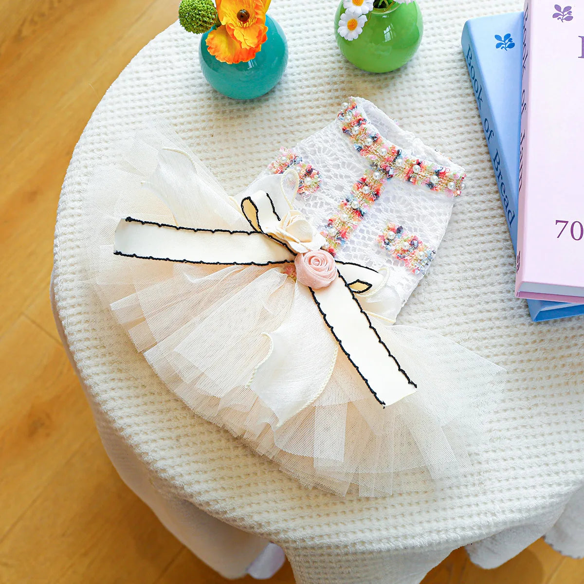 Dog Tutu Dress With 3D Flower Knot Bow For Celebration