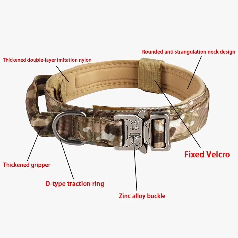 Outdoor Tactical Dog Collar With Metal Buckle And Breathable Nylon