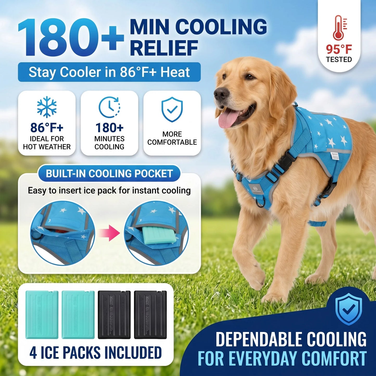 Pet Dog Cooling Vest Harness With Frozen Packs