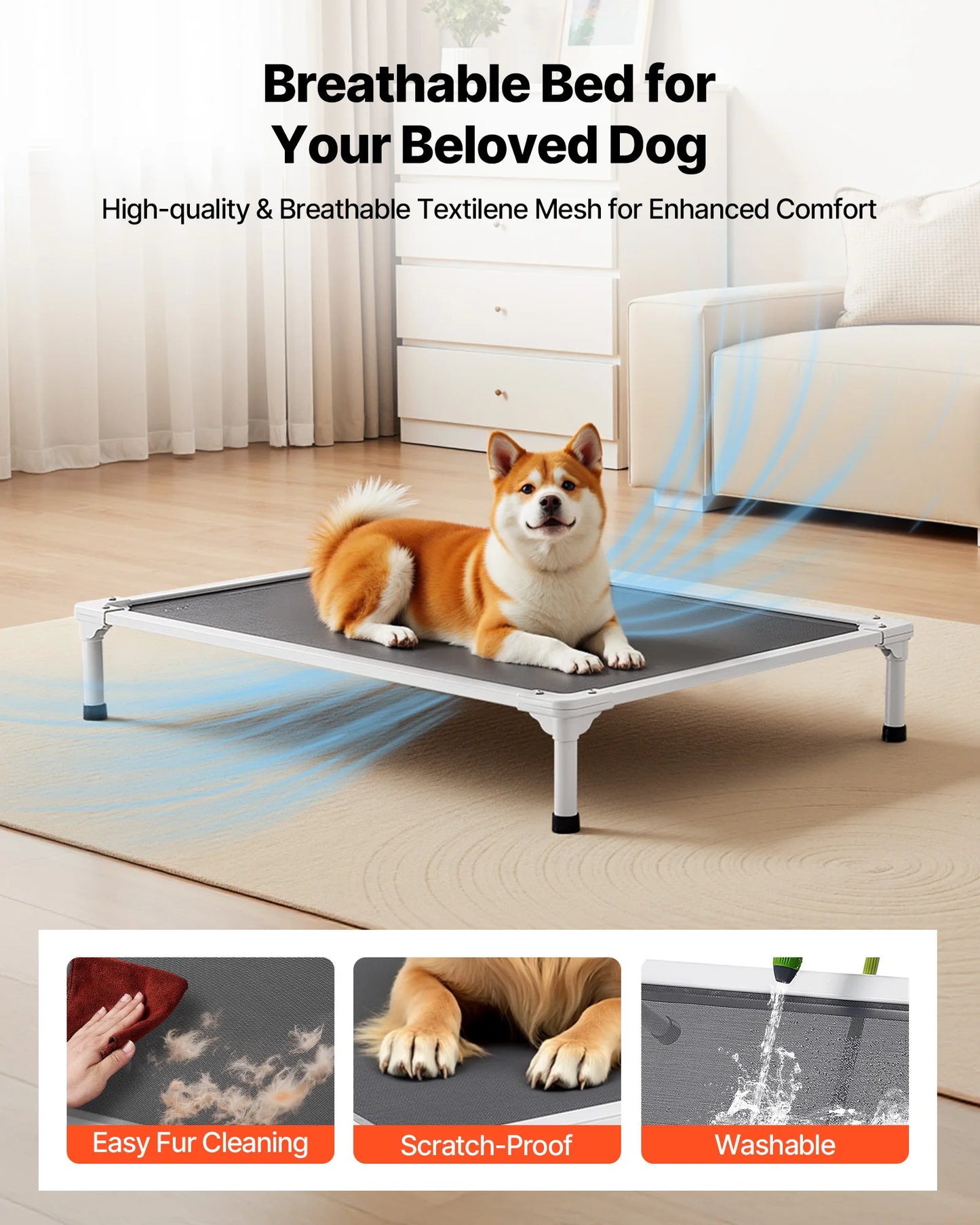 SucceBuy Elevated Dog Bed Portable Aluminum Frame Breathable Textilene Mesh
