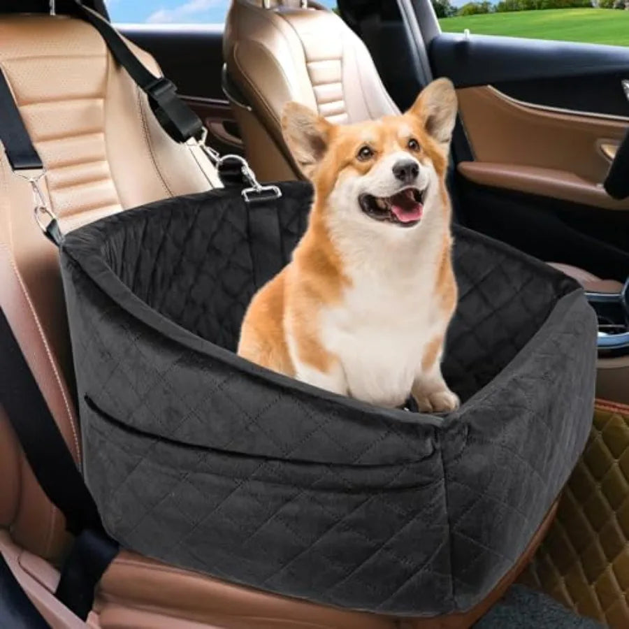 Dog Car Seat for Small Medium Dogs, Detachable Washable Dog Booster Seat Under 30lbs, Pet Car Seat Travel Bed with Storage Pock