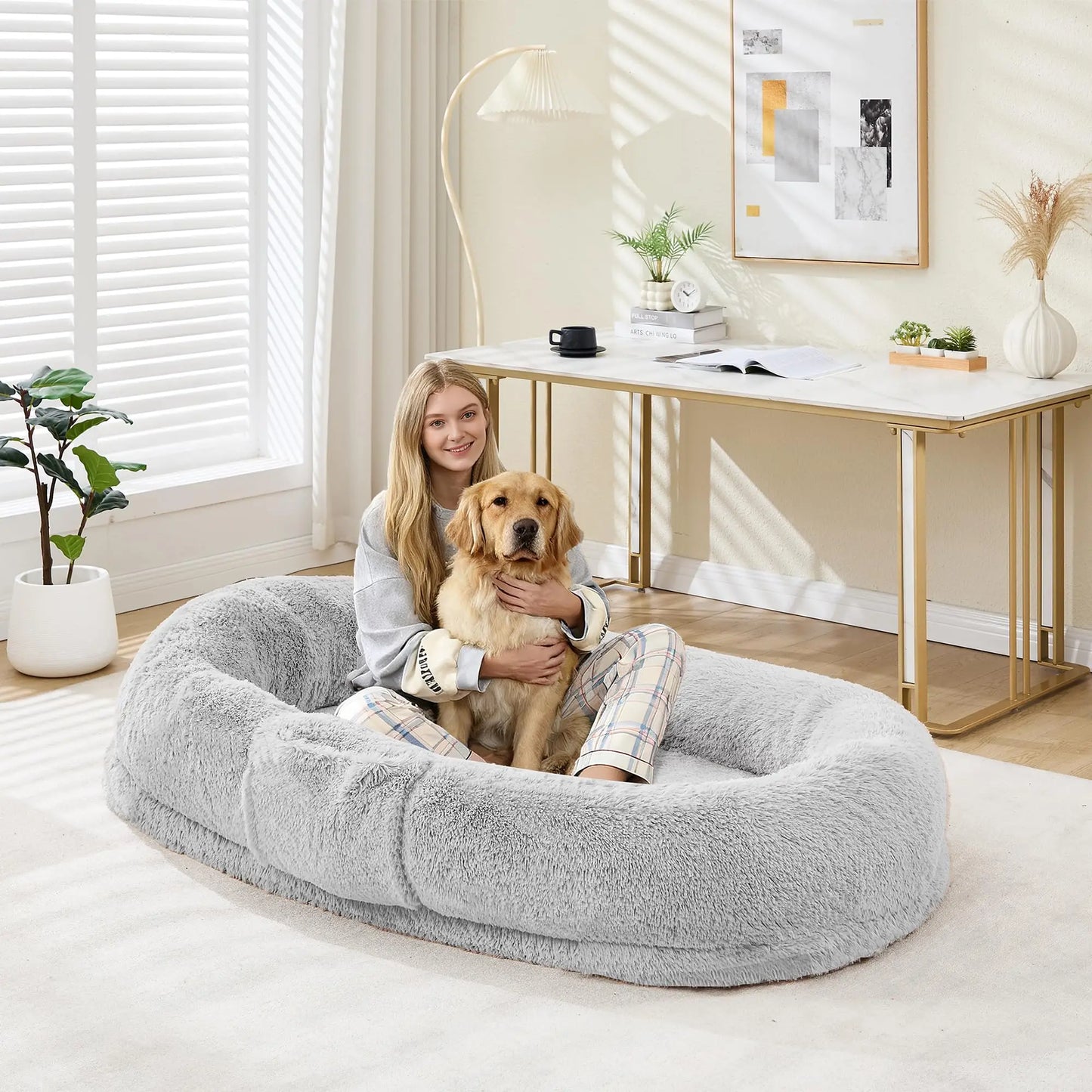 HiMISS Human and Pet Shared Bed Plush Fleece Nest Comfort