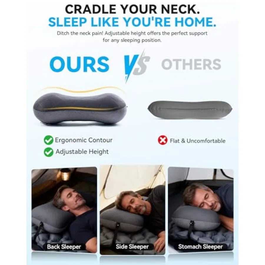 Camping Pillow With Removable Cover Ultralight Inflatable Neck Support