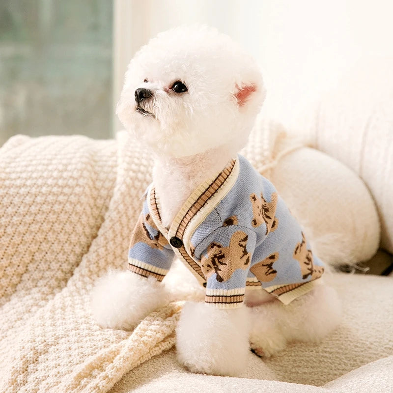 Striped Cotton Cardigan Sweater For Small Dogs And Kittens