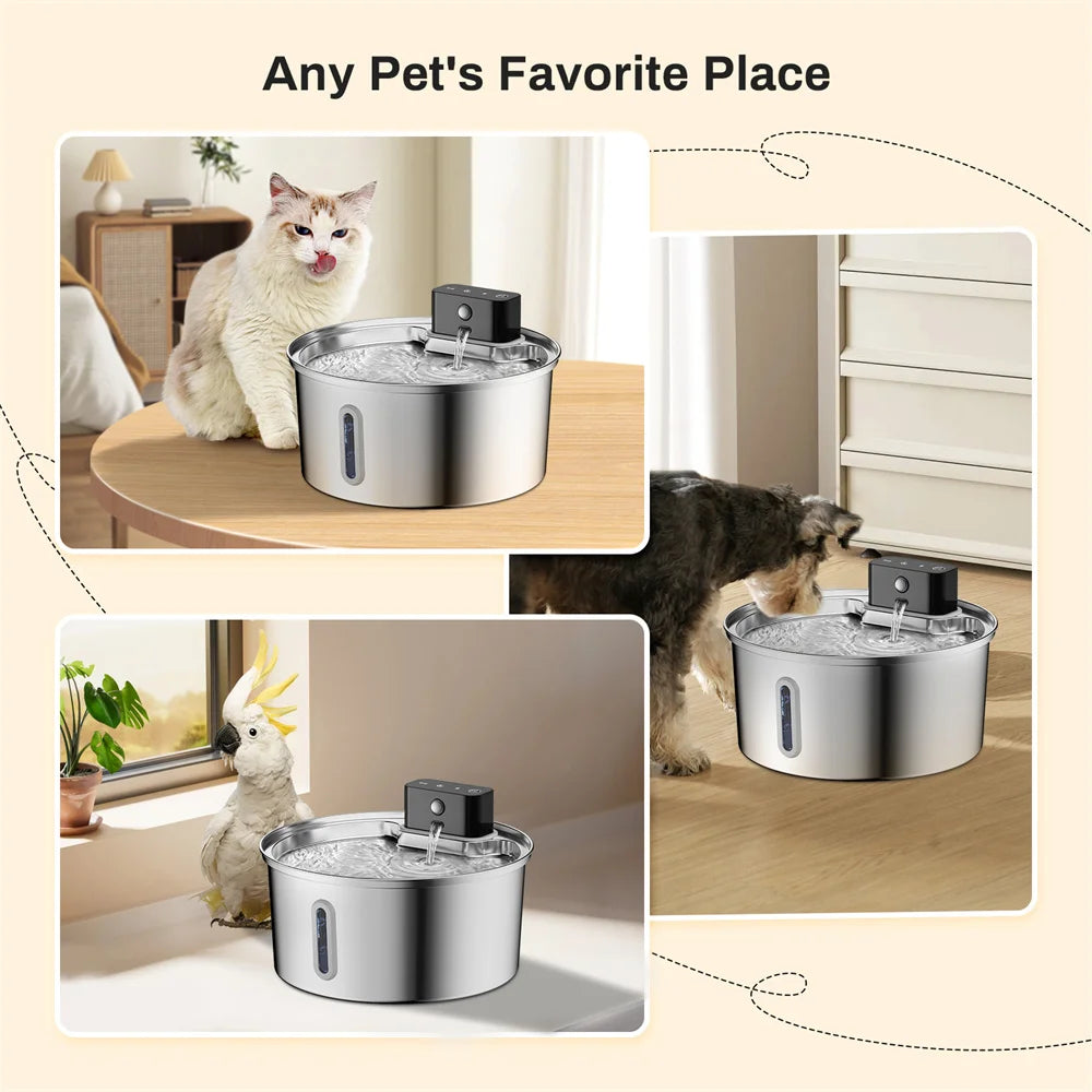 Wireless Stainless Steel Pet Water Fountain Automatic Cat Water Feeder