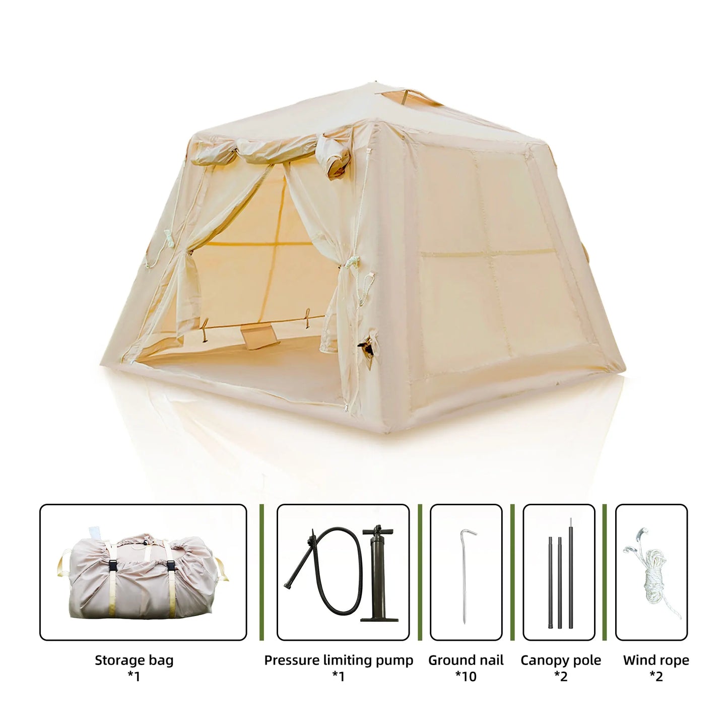 Inflatable Camping Tent 3-4 Person All Weather With Quick Setup