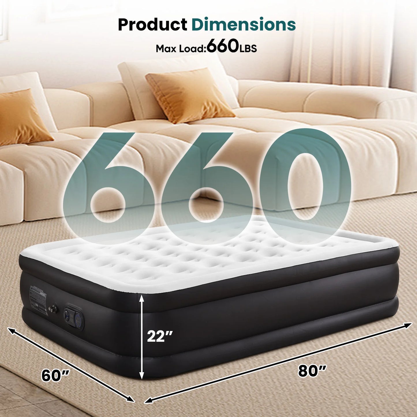 JHK Double Height Air Mattress With Non-Slip Bottom 660 Lb