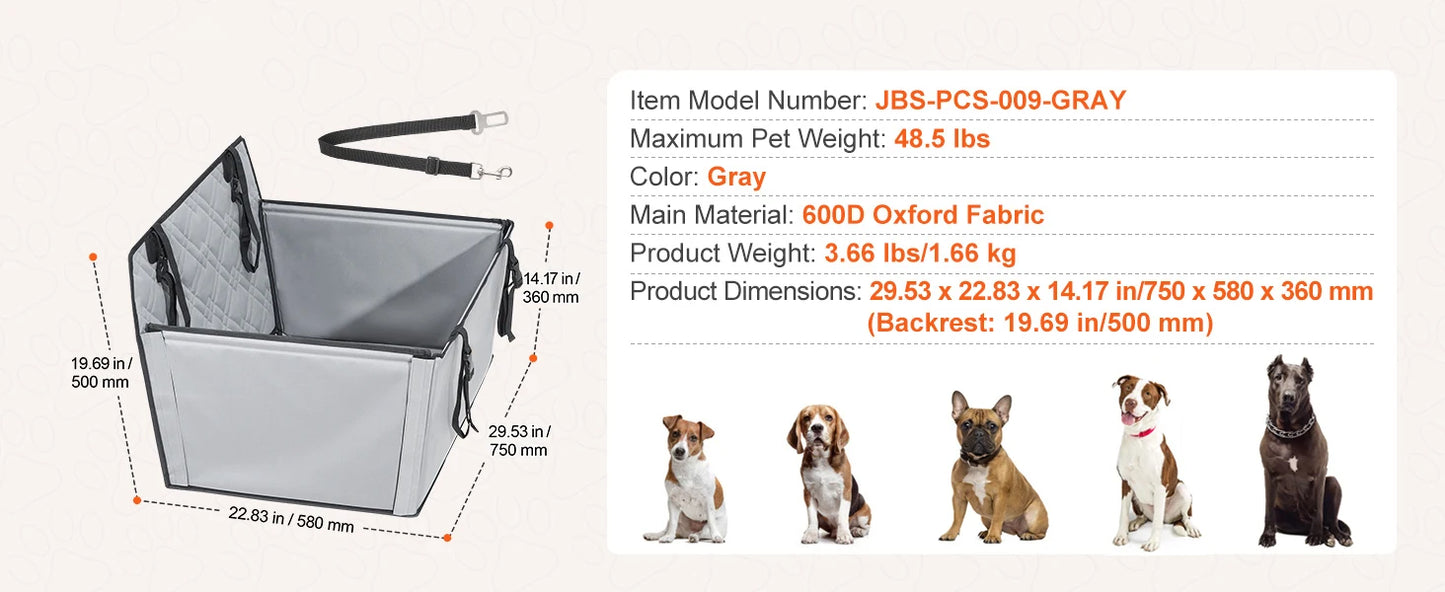 SucceBuy Dog Car Seat Waterproof Booster With ClipOn Leash