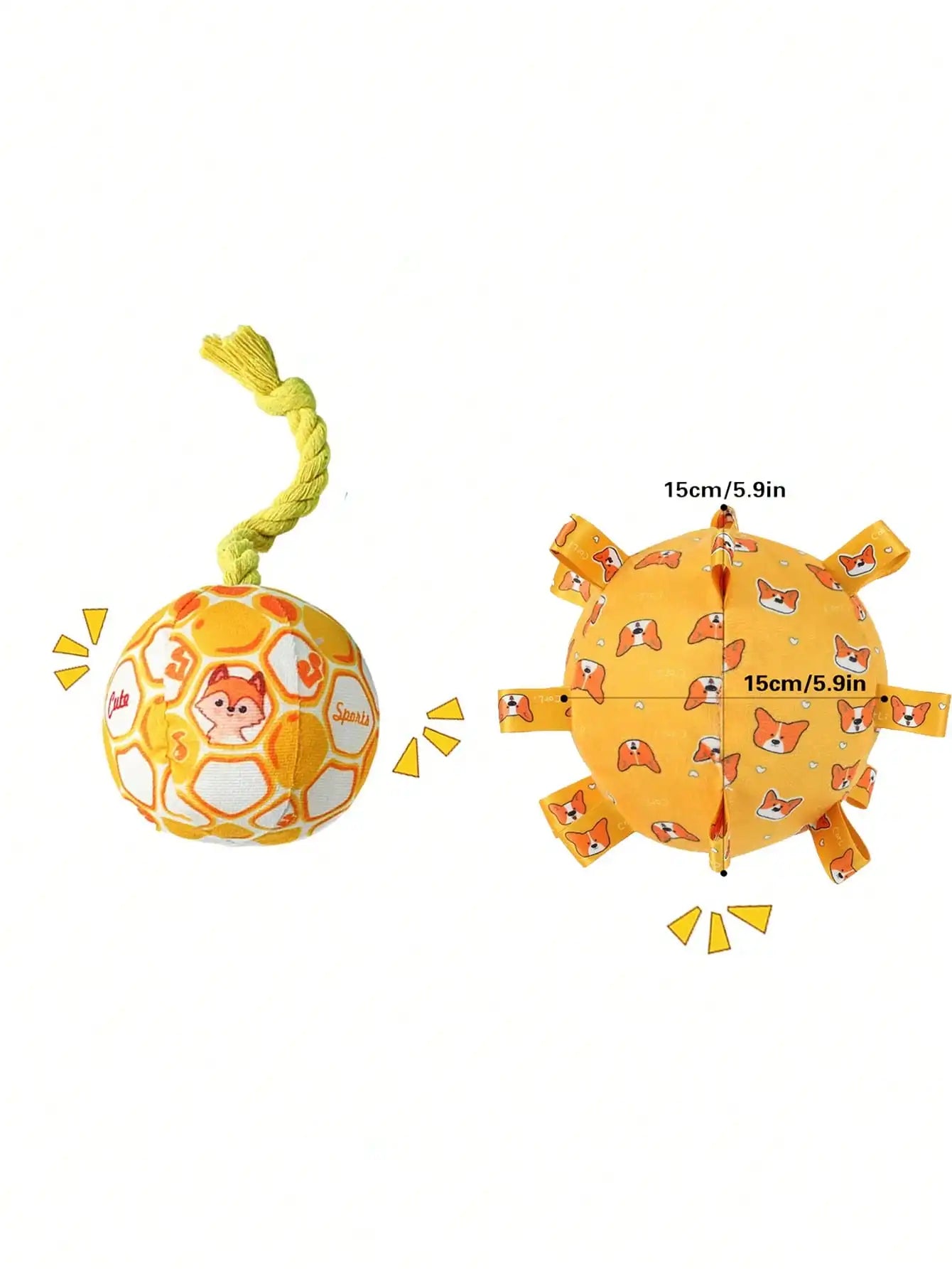Cartoon Pattern Dog Toy Ball With Rope Squeaky Durable Interactive