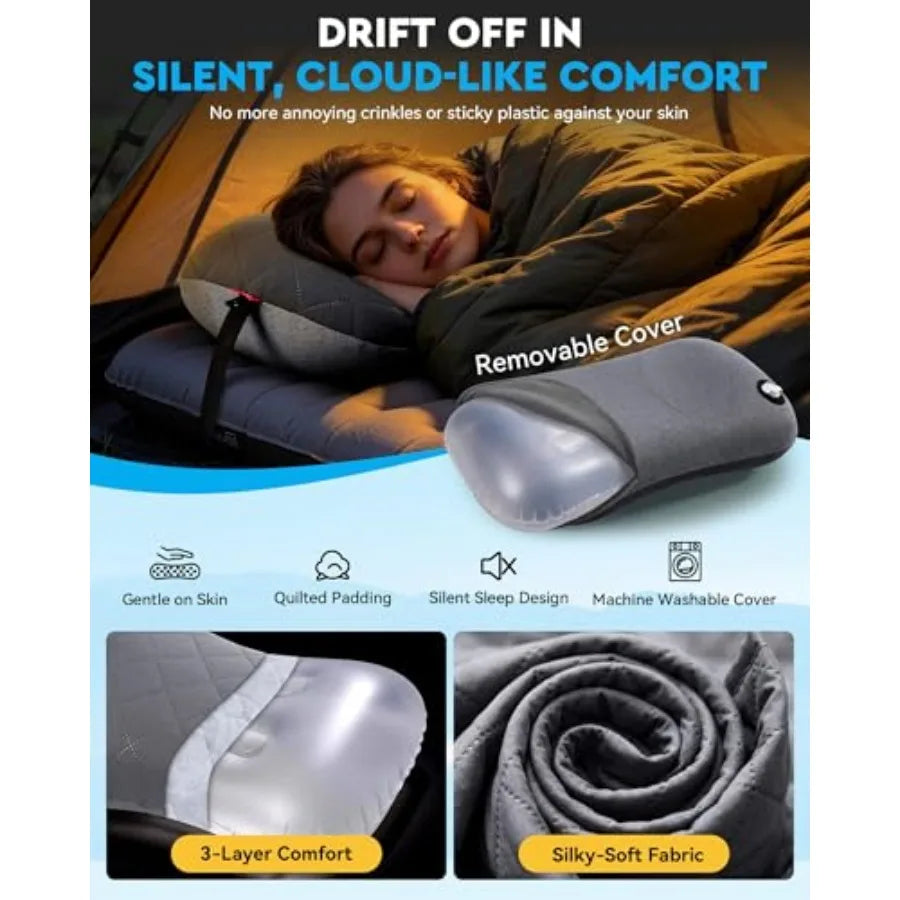 Camping Pillow With Removable Cover Ultralight Inflatable Neck Support