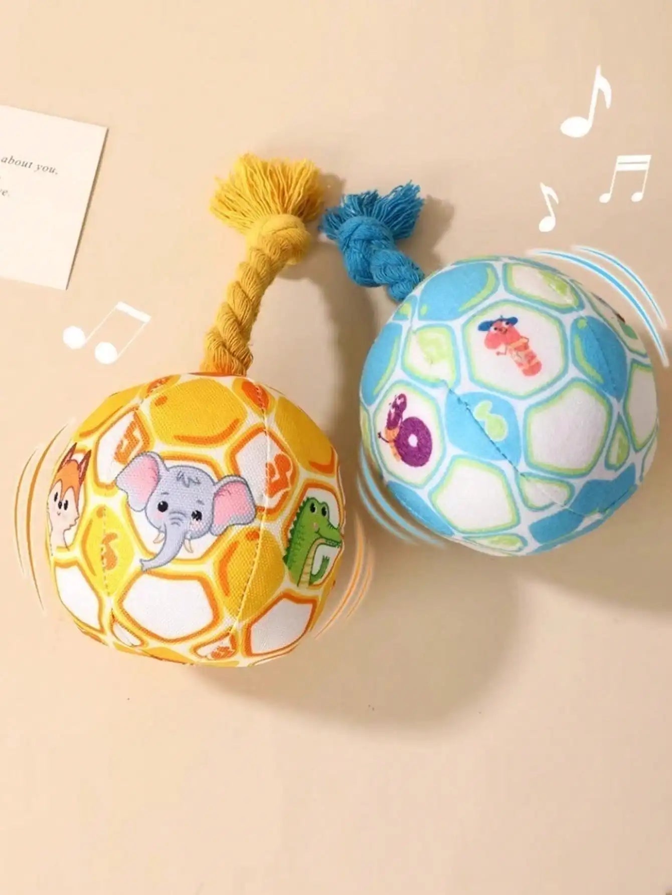 Cartoon Pattern Dog Toy Ball With Rope Squeaky Durable Interactive