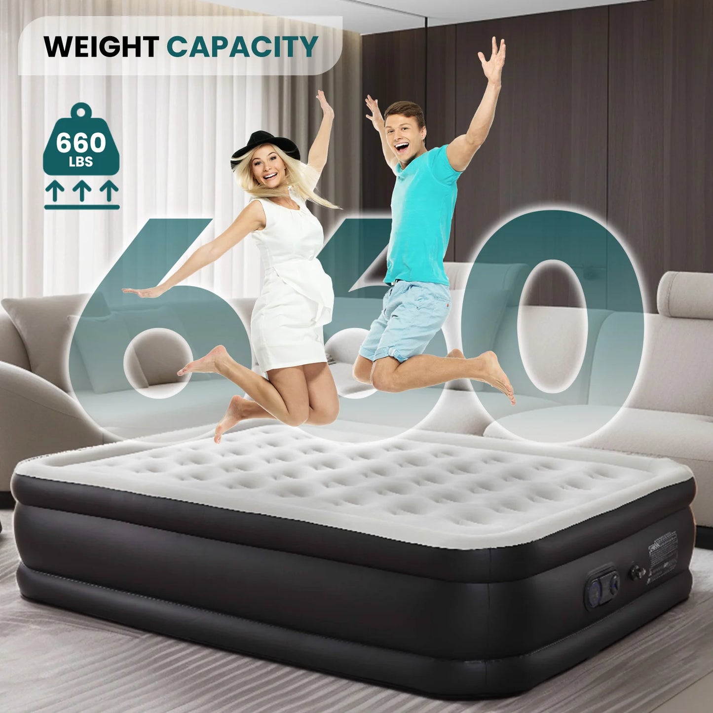 JHK Double Height Air Mattress With Non-Slip Bottom 660 Lb