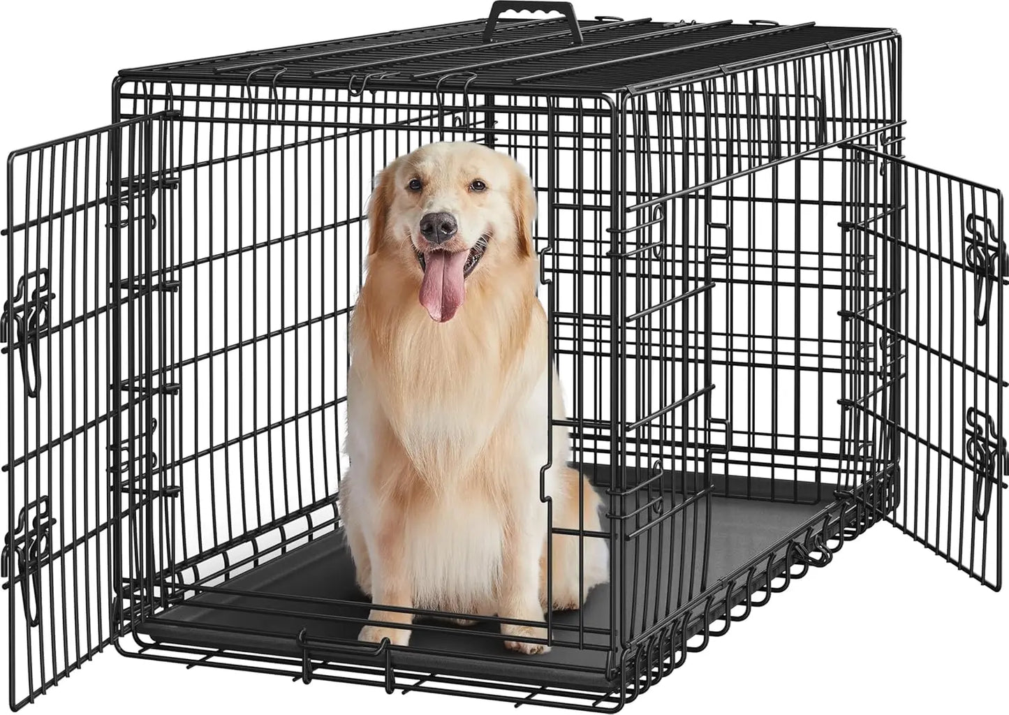 Double Door Dog Crate With Divider Collapsible Metal Kennel