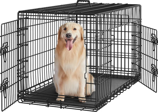 Double Door Dog Crate With Divider Collapsible Metal Kennel