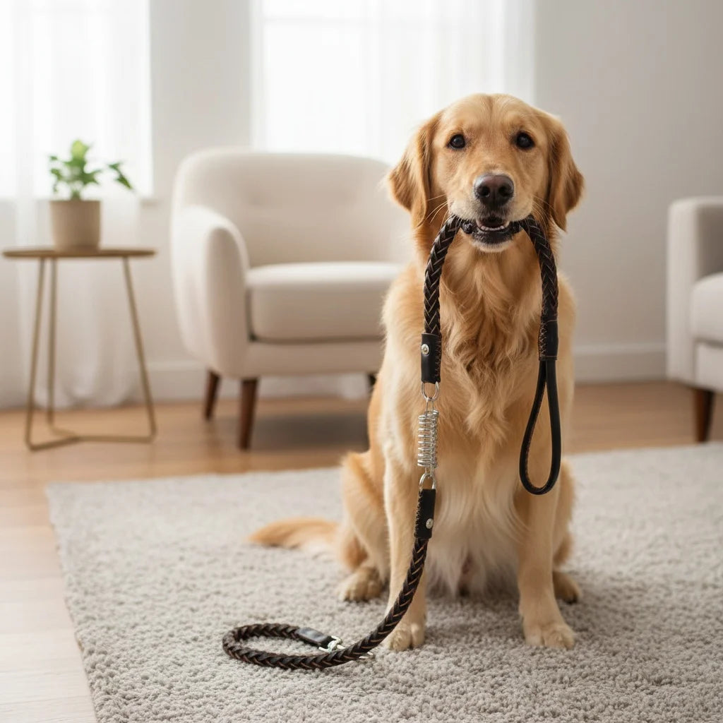 Eight-Strand Genuine Cowhide Braided Dog Leash, Heavy Duty Training Lead