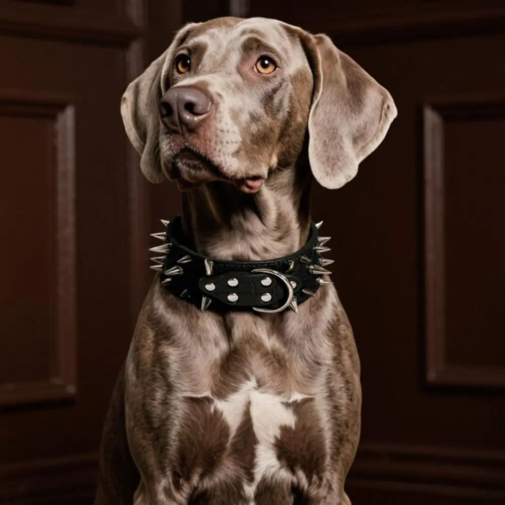 PU Leather Spiked Dog Collar Adjustable Heavy Duty