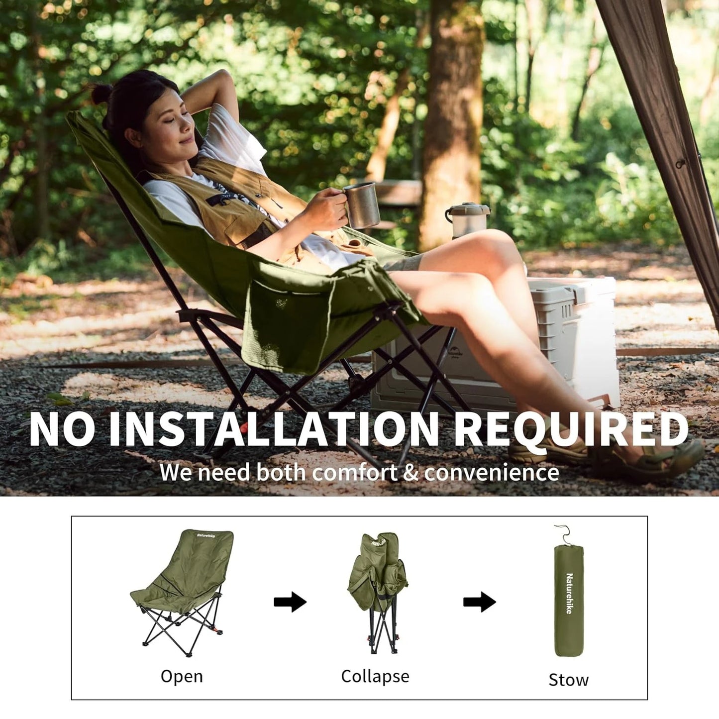 Naturehike High Back Moon Chair Folding Lounge Outdoor Camping Chair
