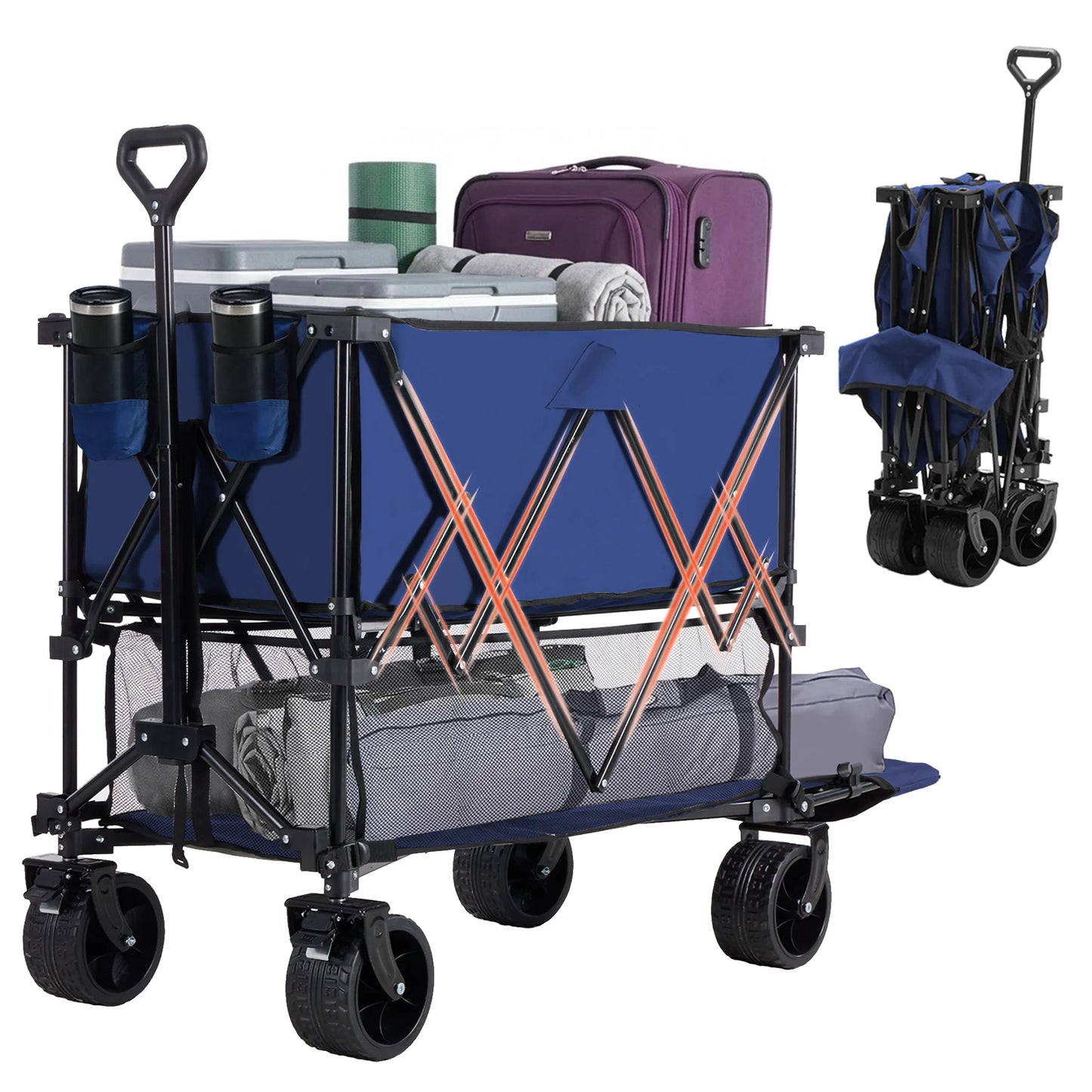JHK Outdoor Double Decker Wagons Cart Large Capacity Collapsible