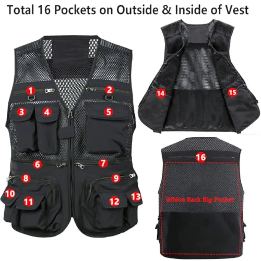 HUNTURE Fishing Vest With Hat Gloves Neck Gaiter For Men