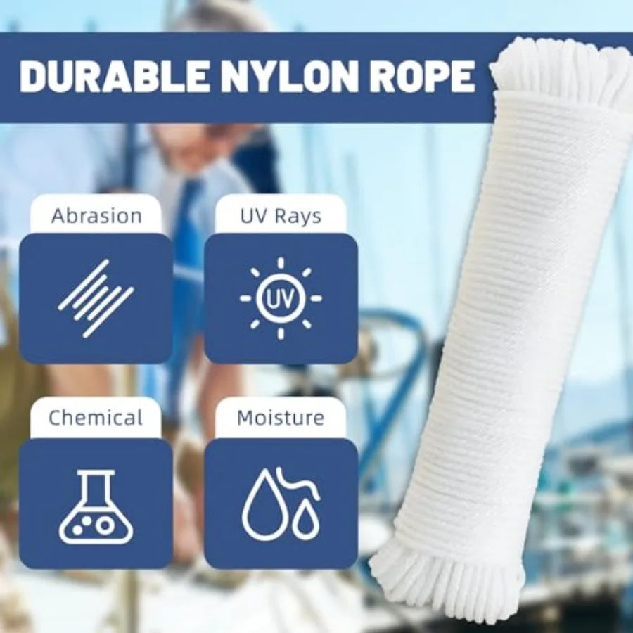 NEWSEED 100 Feet ch Nylon Rope Multipurpose Heavy Duty Utility Rope for door and Outdoor Use, Strong and Abrasion Perfect for C