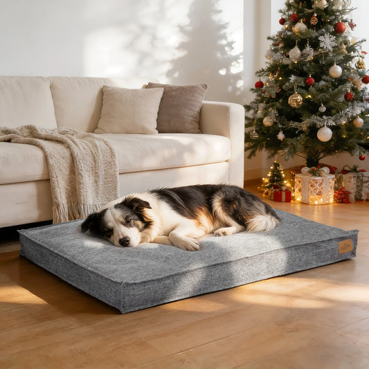 BINGOPAW Waterproof Linen Cover Dog Bed With Foam Base
