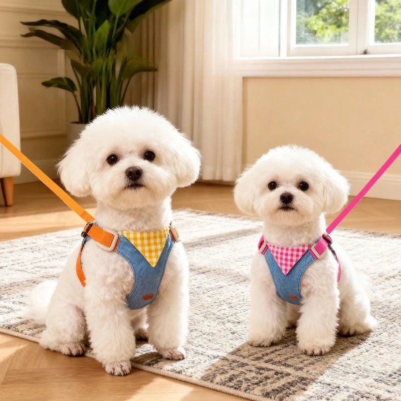 Cowboy Style Dog Harness And Leash Set Adjustable Pet Accessory