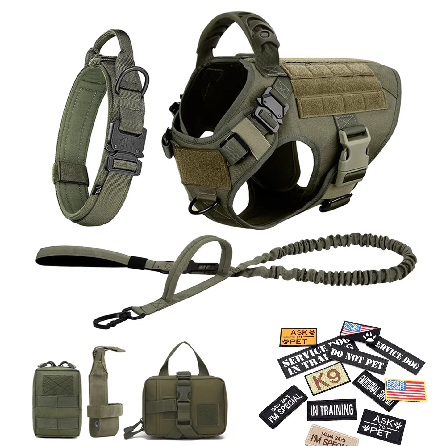 Military Tactical Malinois Harness Vest Set With Leash Patches - Paws and Pro's Outfitters