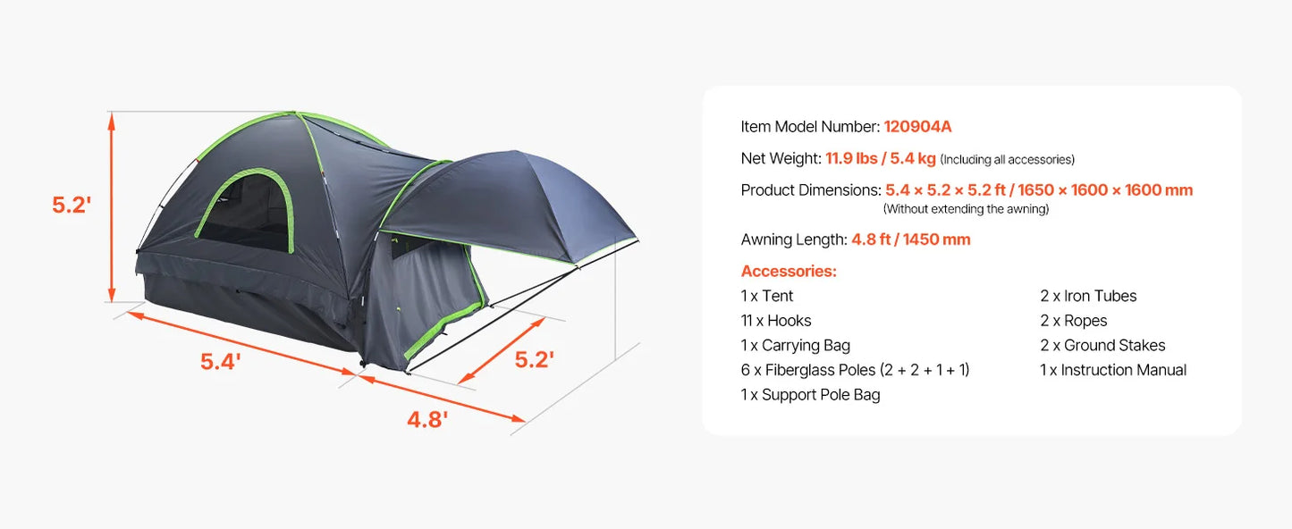 SucceBuy Pickup Truck Tent for Camping Waterproof PU2000 With Awning