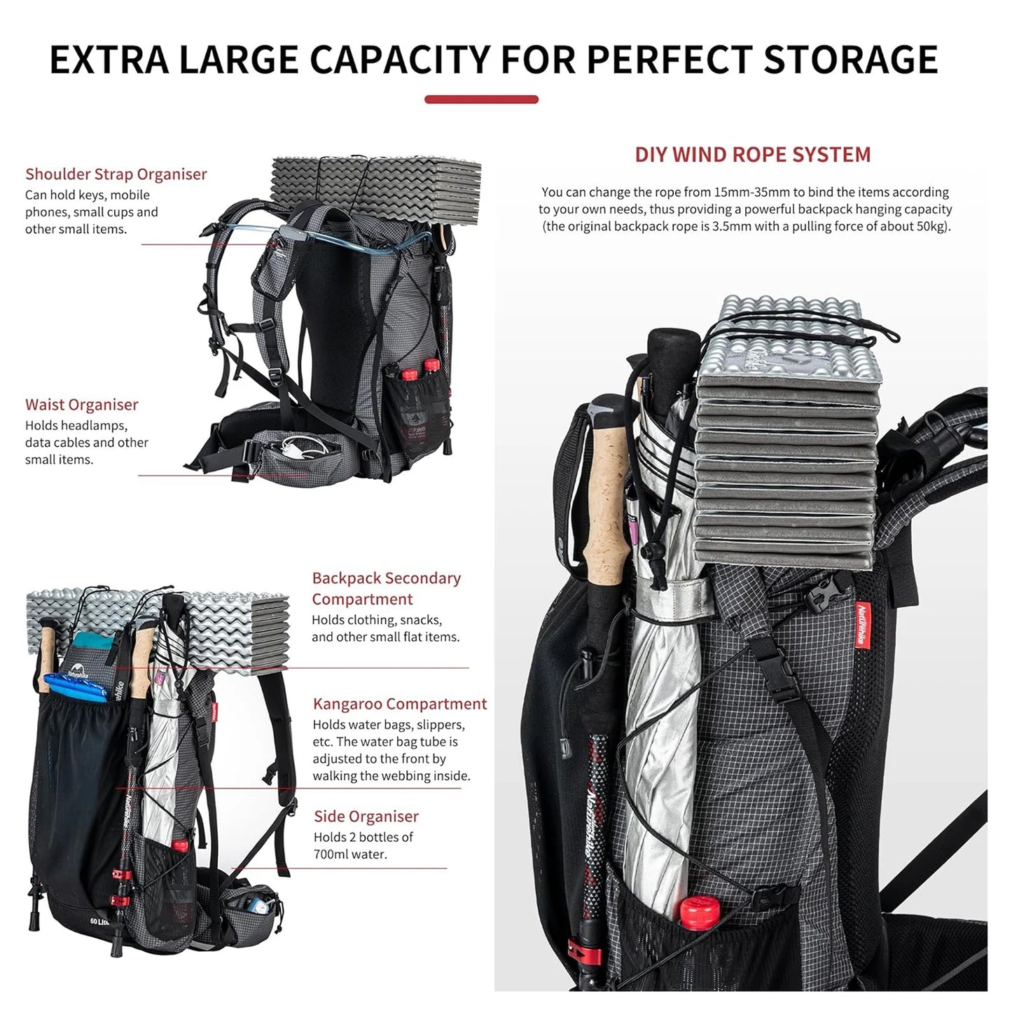 Naturehike Rock Outdoor Hiking Backpack With Rain Cover