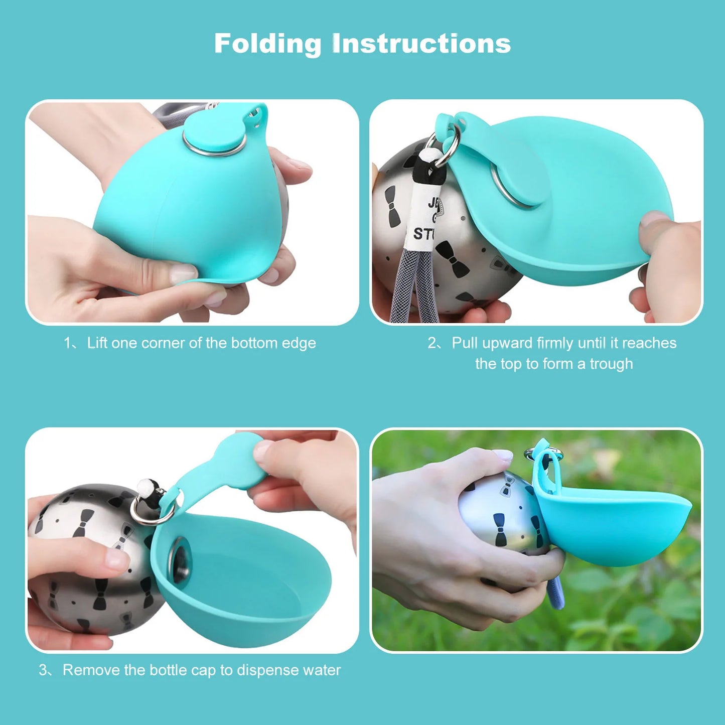 Portable Dog Water Bottle With Silicone Bowl No Spill