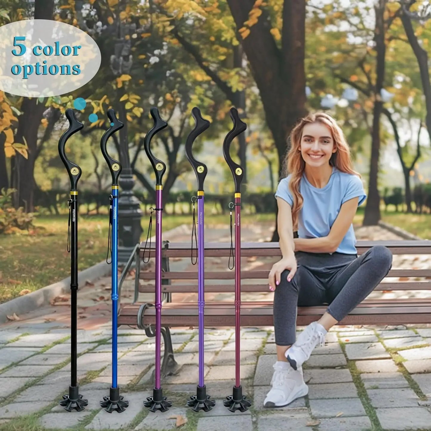 Foldable Walking Cane For Seniors, Height Adjustable, Aluminum, Anti Slip