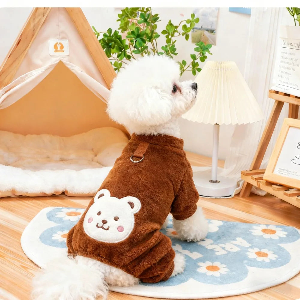 Caiban Autumn Winter Dog Fleece Jumpsuit Coat With Leash Ring