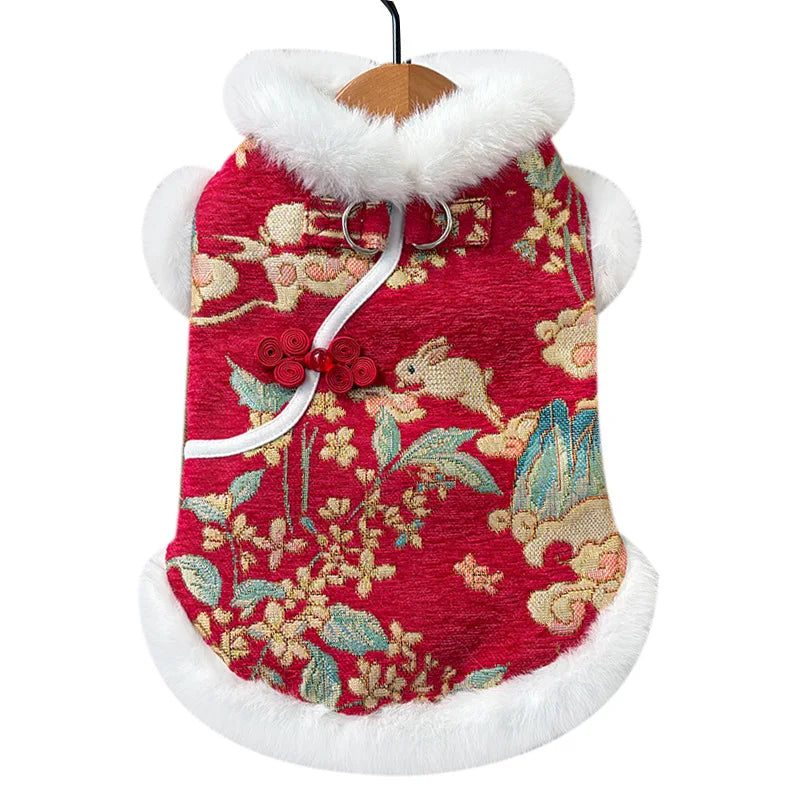Autumn Winter Thick Velvet Tang Style Chinese Pet Vest